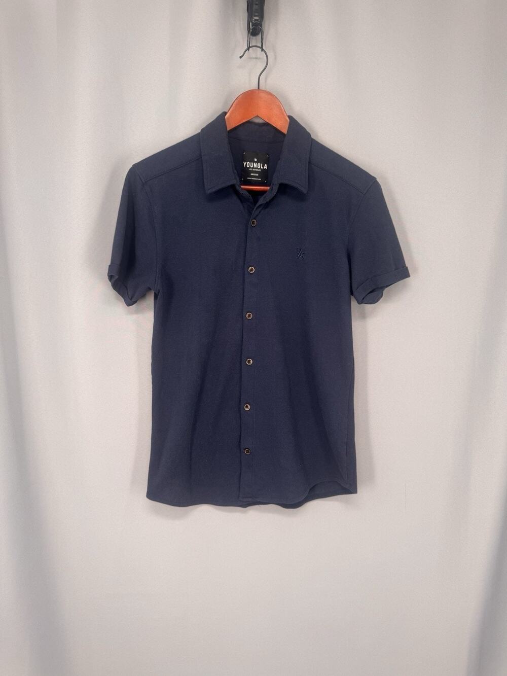 Young LA Shirt Mens Medium Blue Short Sleeve Fitted Preppy Academia Fitness